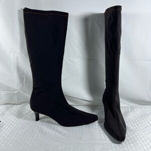 7015: VIVAIA X HANS Brown Knit Knee High Boots Size 24.0